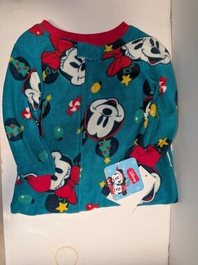 Disney Teal Minnie Mouse Christmas Fleece Footed Pajamas 18M NWT